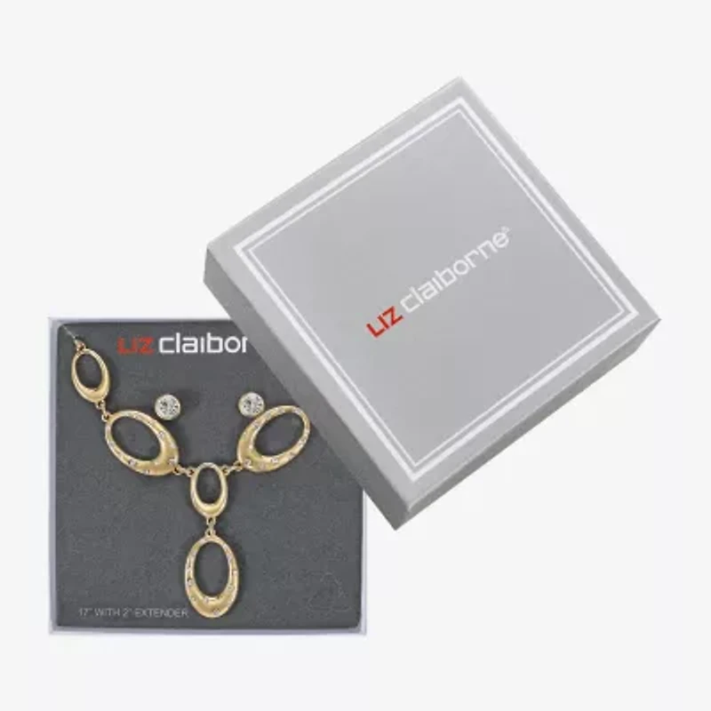 Liz Claiborne Y Necklace & Stud Earring Womens Glass Oval 2-pc. Jewelry Set