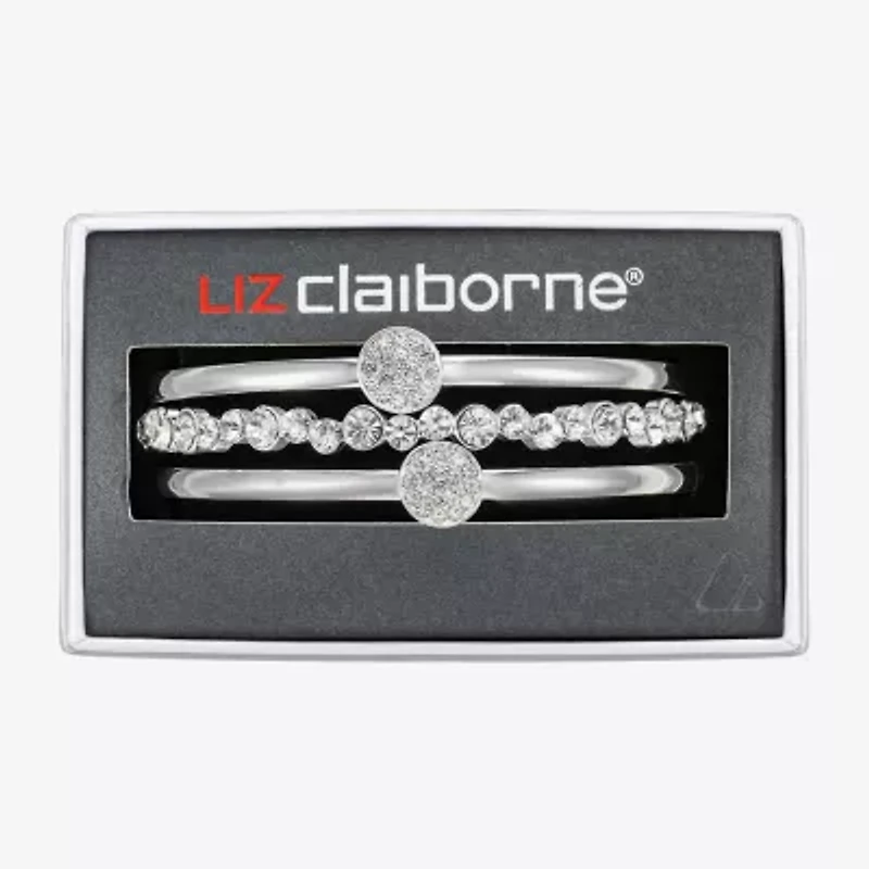 Liz Claiborne Pave Bangle Womens 3-pc. Glass Bracelet Set