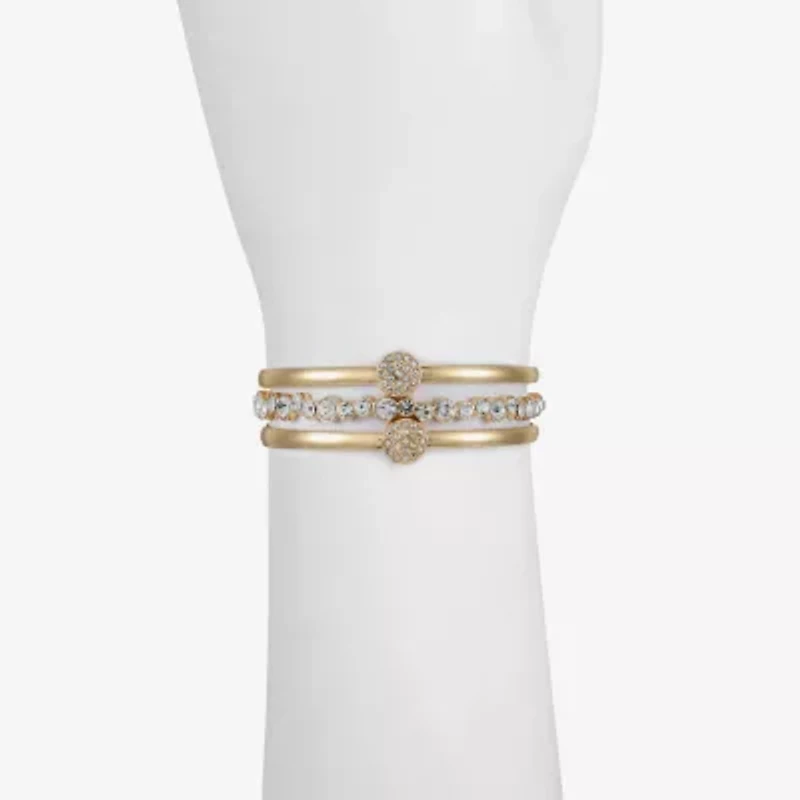 Liz Claiborne Pave Bangle Womens 3-pc. Glass Bracelet Set