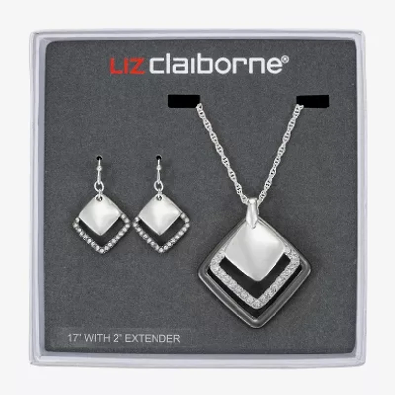 Liz Claiborne Pendant Necklace & Drop Earring Womens Glass Square 2-pc. Jewelry Set