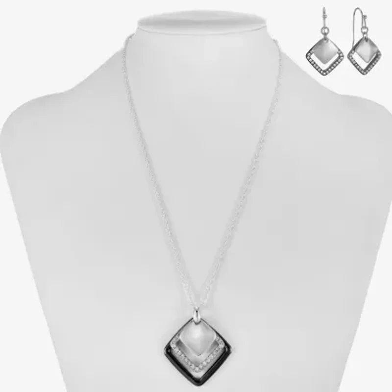 Liz Claiborne Pendant Necklace & Drop Earring Womens Glass Square 2-pc. Jewelry Set
