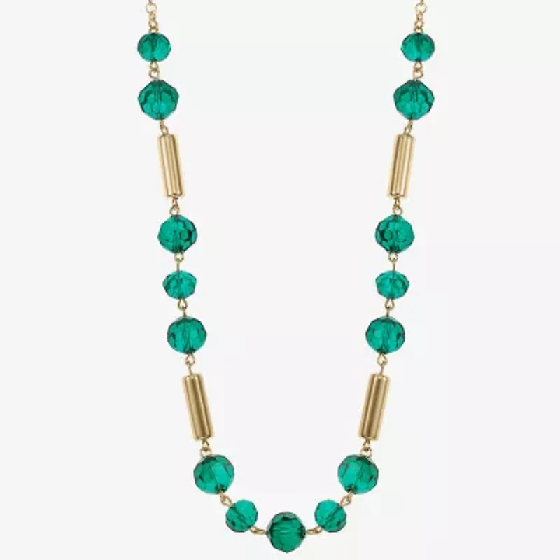 Liz Claiborne Gold Tone Beaded Womens 17 Inch Collar Necklace