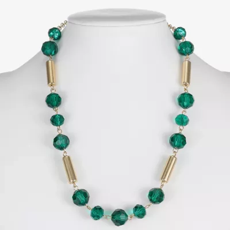 Liz Claiborne Gold Tone Beaded Womens 17 Inch Collar Necklace
