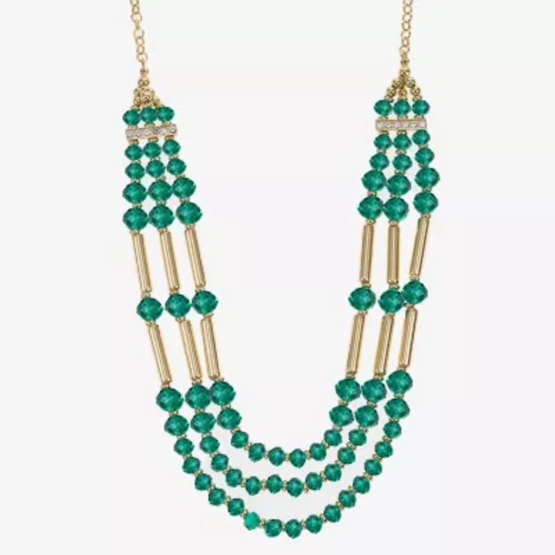 Liz Claiborne Gold Tone Beaded Womens 18 1/2 Inch Statement Necklace