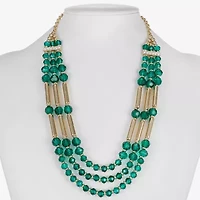 Liz Claiborne Gold Tone Beaded Womens 18 1/2 Inch Statement Necklace