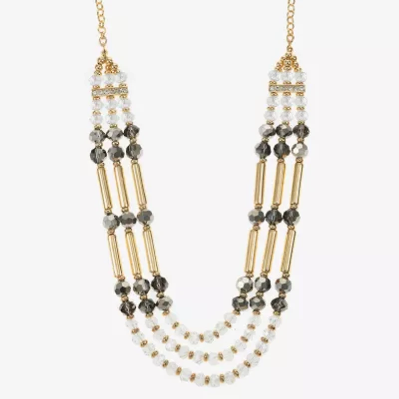 Liz Claiborne Gold Tone Beaded Womens 18 1/2 Inch Statement Necklace