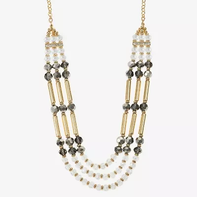 Liz Claiborne Gold Tone Beaded Womens 18 1/2 Inch Statement Necklace
