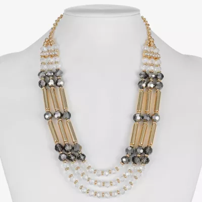 Liz Claiborne Gold Tone Beaded Womens 18 1/2 Inch Statement Necklace