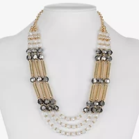 Liz Claiborne Gold Tone Beaded Womens 18 1/2 Inch Statement Necklace