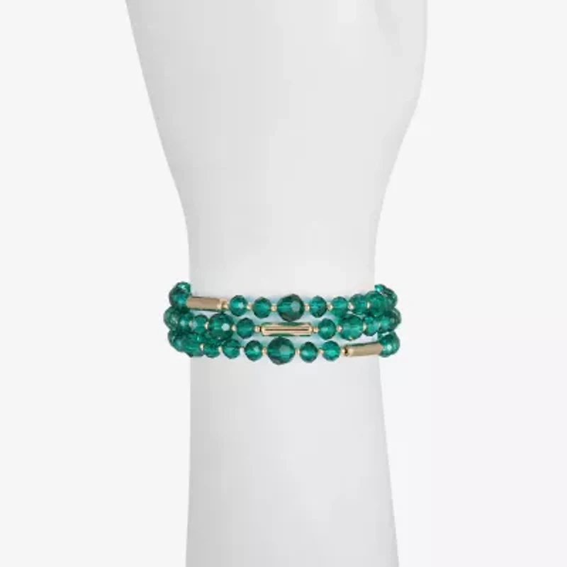 Liz Claiborne Gold Tone Beaded Coil Womens Wrap Bracelet