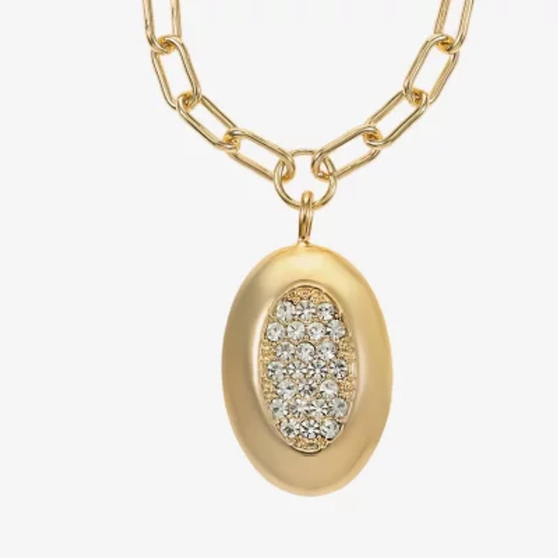Liz Claiborne Pave Womens Glass Oval 18 Inch Pendant Necklace