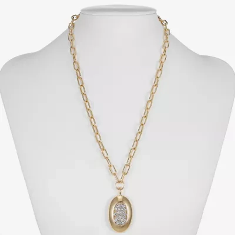 Liz Claiborne Pave Womens Glass Oval 18 Inch Pendant Necklace