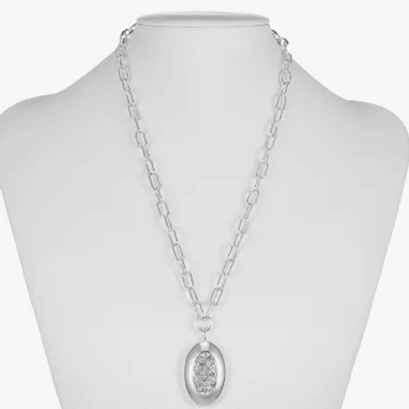 Liz Claiborne Pave Womens Glass Oval 18 Inch Pendant Necklace