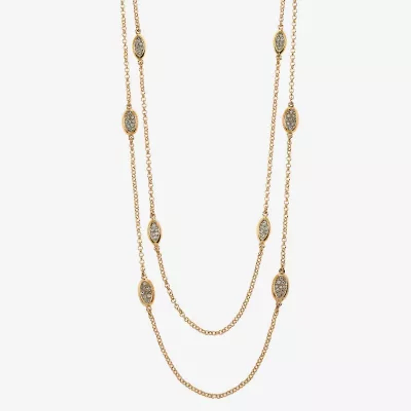 Liz Claiborne Pave Station Womens Glass 34 Inch Strand Necklace