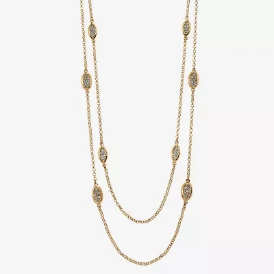 Liz Claiborne Pave Station Womens Glass 34 Inch Strand Necklace