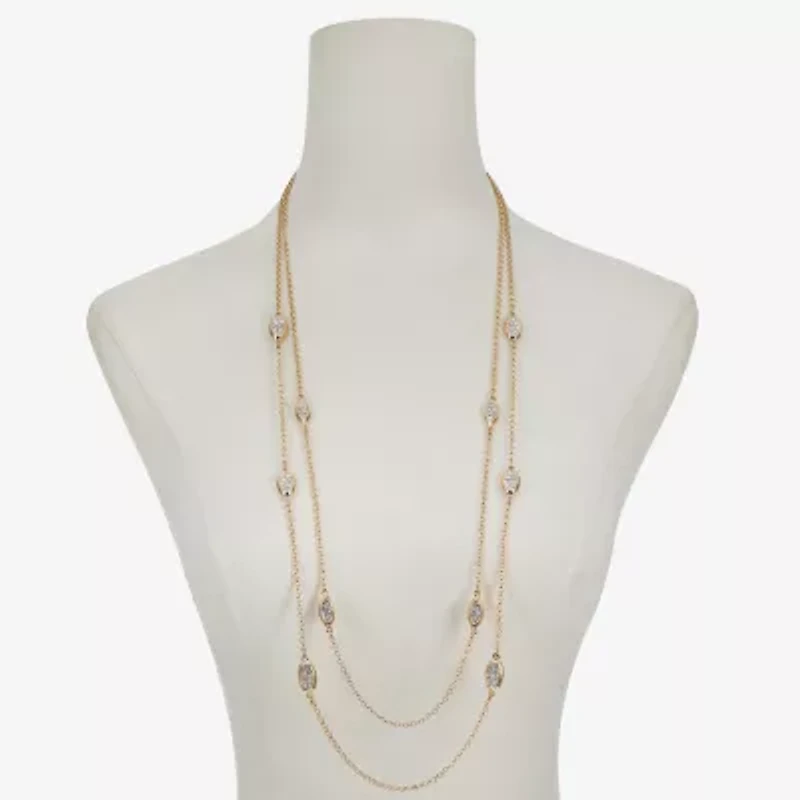 Liz Claiborne Pave Station Womens Glass 34 Inch Strand Necklace
