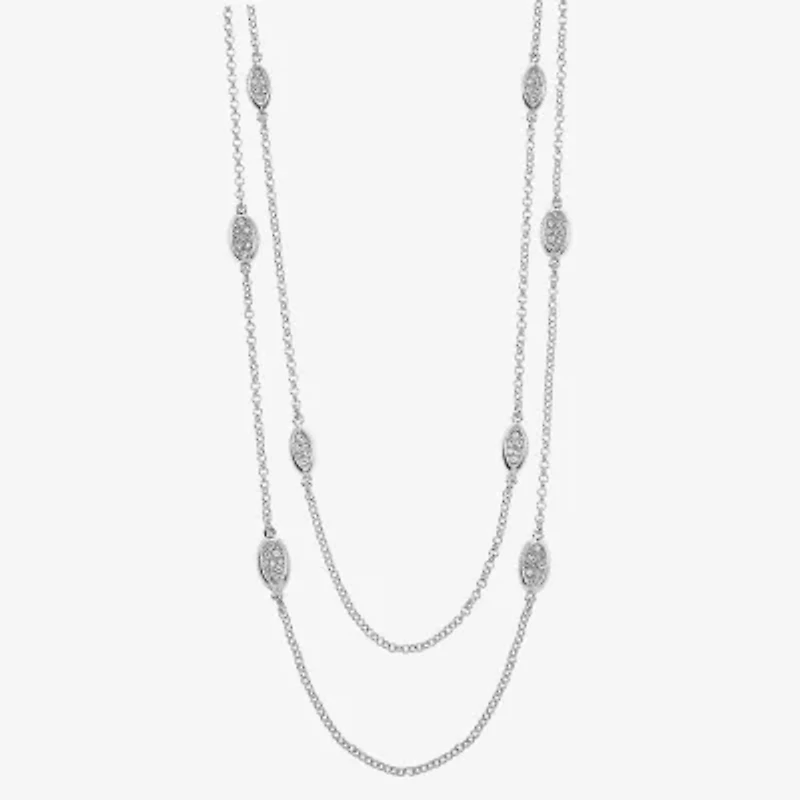 Liz Claiborne Pave Station Womens Glass 34 Inch Strand Necklace