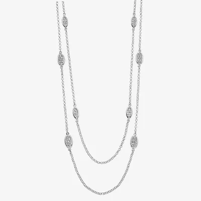 Liz Claiborne Pave Station Womens Glass 34 Inch Strand Necklace