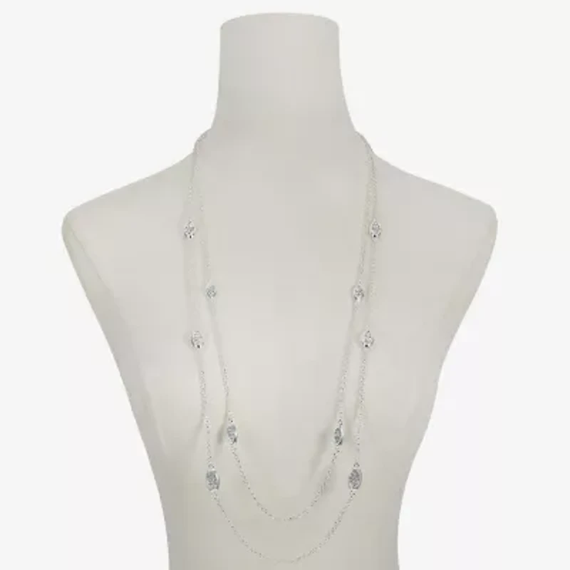 Liz Claiborne Pave Station Womens Glass 34 Inch Strand Necklace