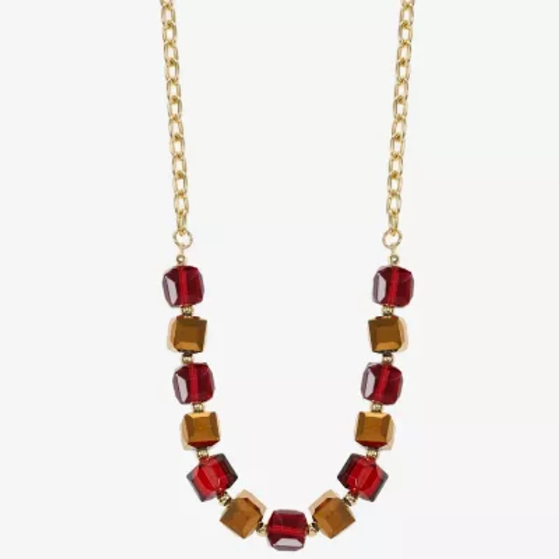 Liz Claiborne Gold Tone Beaded Womens 17 Inch Collar Necklace