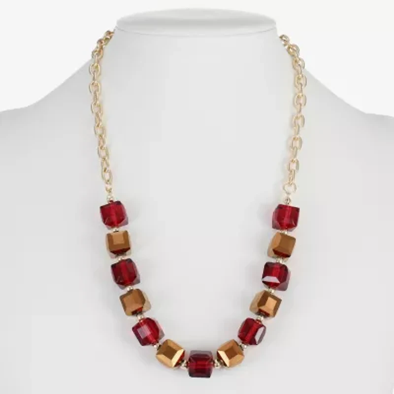 Liz Claiborne Gold Tone Beaded Womens 17 Inch Collar Necklace