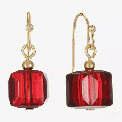Liz Claiborne Gold Tone Beaded Womens Square Drop Earrings
