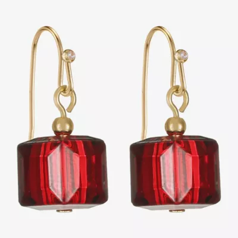 Liz Claiborne Gold Tone Beaded Womens Square Drop Earrings