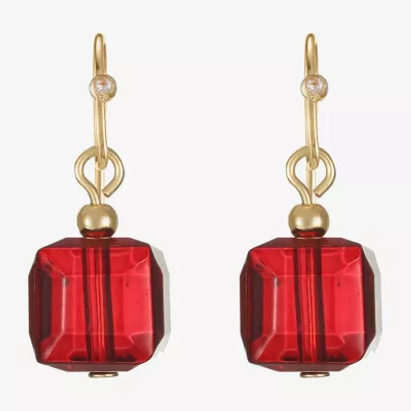 Liz Claiborne Gold Tone Beaded Womens Square Drop Earrings