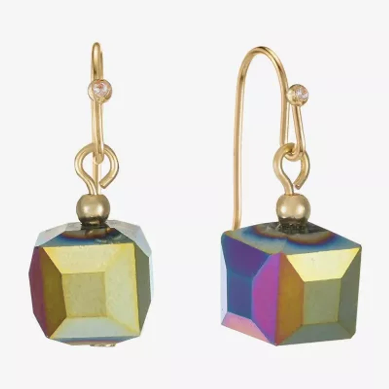 Liz Claiborne Gold Tone Beaded Womens Square Drop Earrings