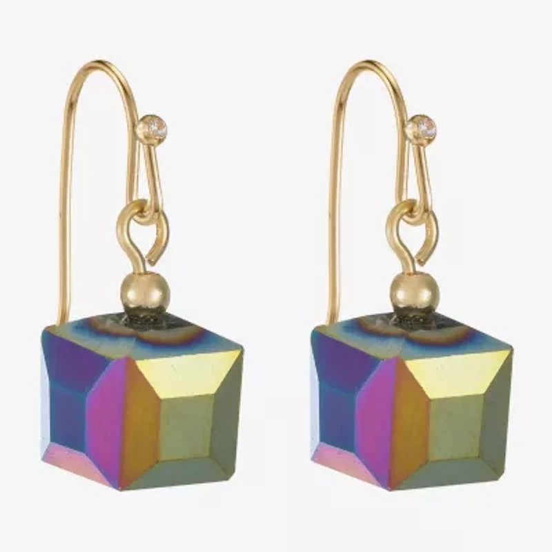 Liz Claiborne Gold Tone Beaded Womens Square Drop Earrings