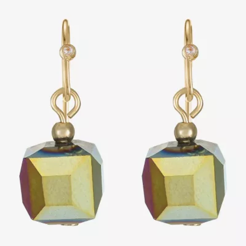 Liz Claiborne Gold Tone Beaded Womens Square Drop Earrings