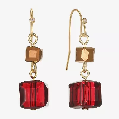 Liz Claiborne Gold Tone Beaded Double Womens Square Drop Earrings