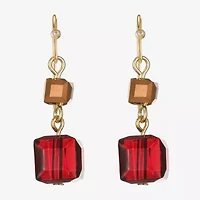 Liz Claiborne Gold Tone Beaded Double Womens Square Drop Earrings