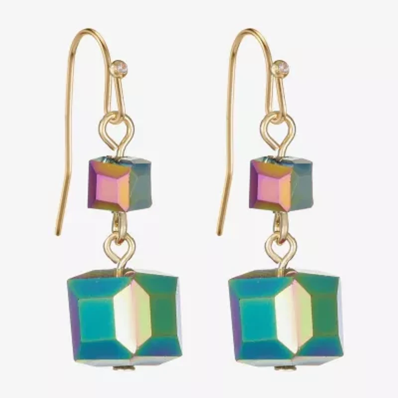 Liz Claiborne Gold Tone Beaded Double Womens Square Drop Earrings