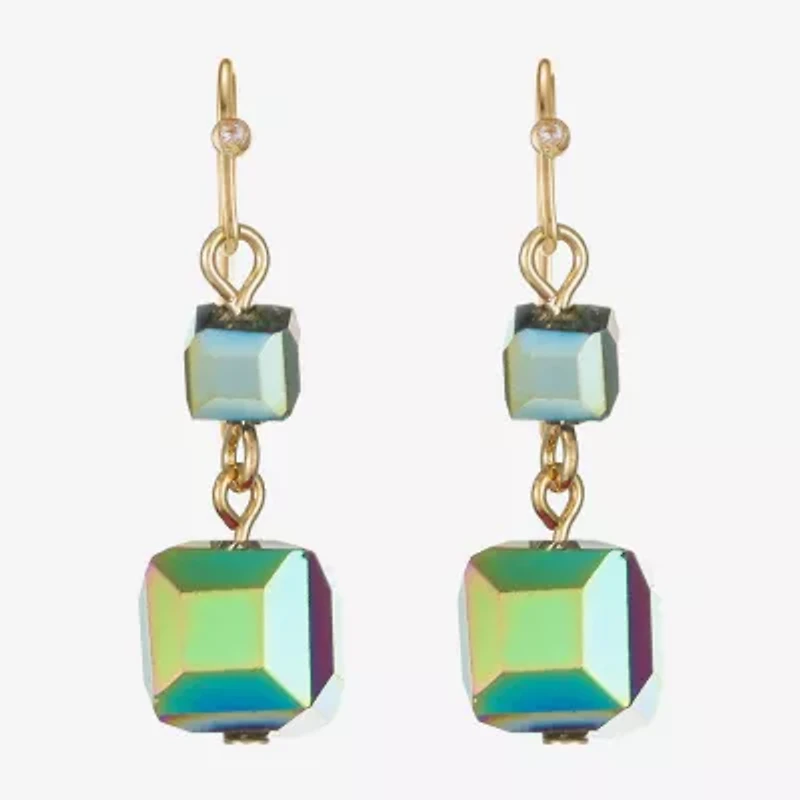 Liz Claiborne Gold Tone Beaded Double Womens Square Drop Earrings