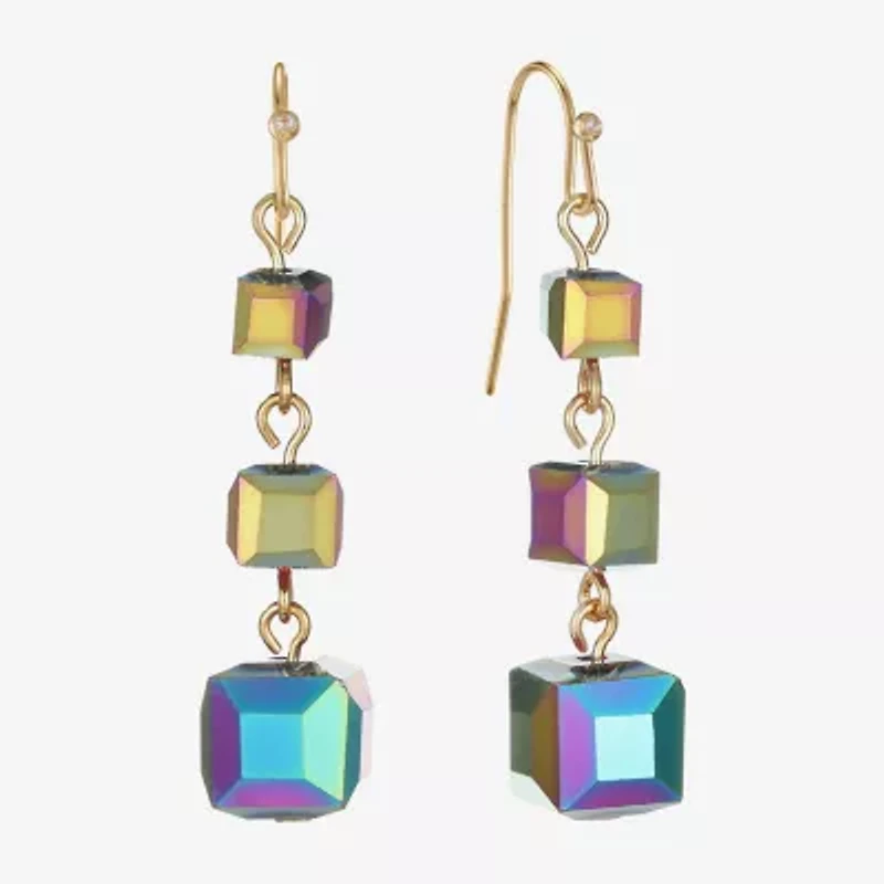 Liz Claiborne Gold Tone Beaded Womens Square Drop Earrings