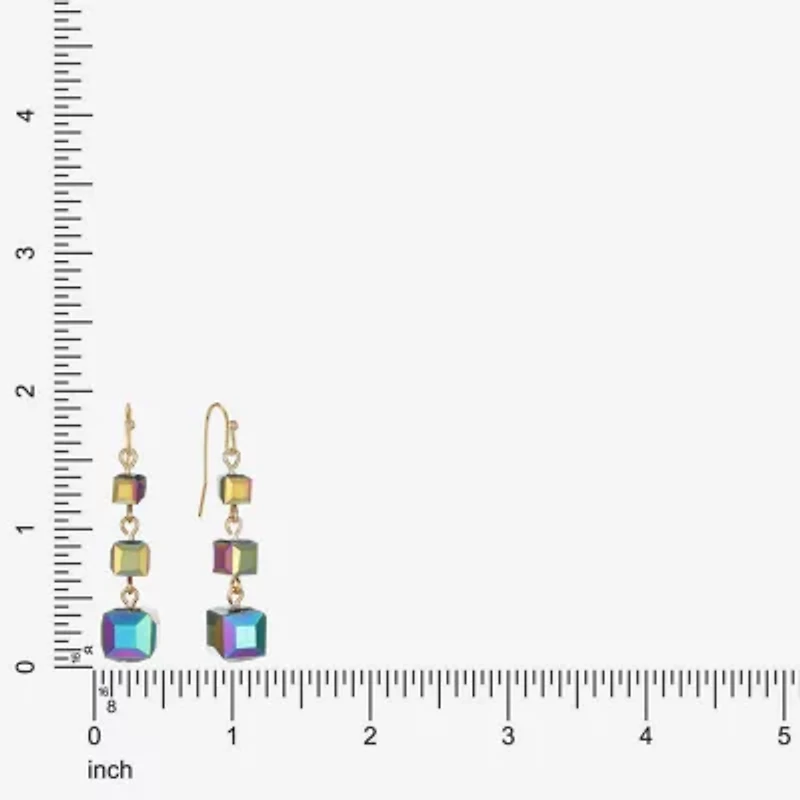 Liz Claiborne Gold Tone Beaded Womens Square Drop Earrings