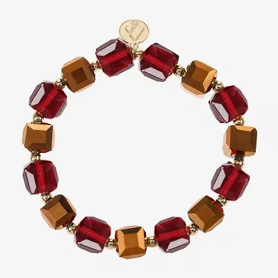 Liz Claiborne Gold Tone Beaded Womens Square Stretch Bracelet