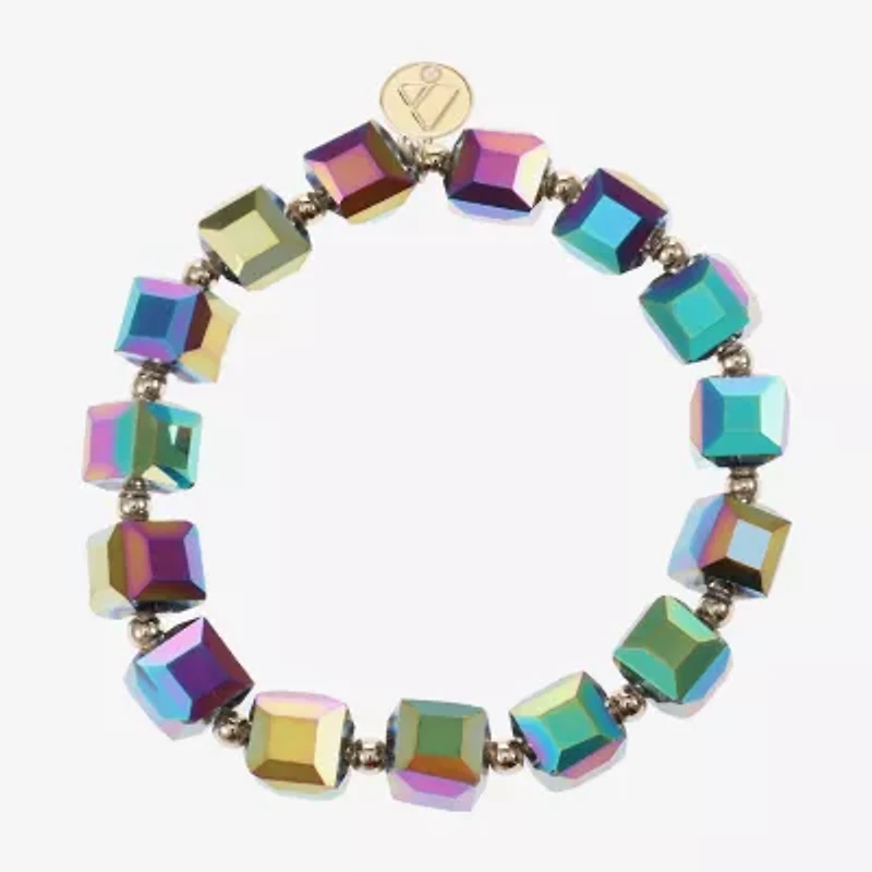 Liz Claiborne Gold Tone Beaded Womens Square Stretch Bracelet
