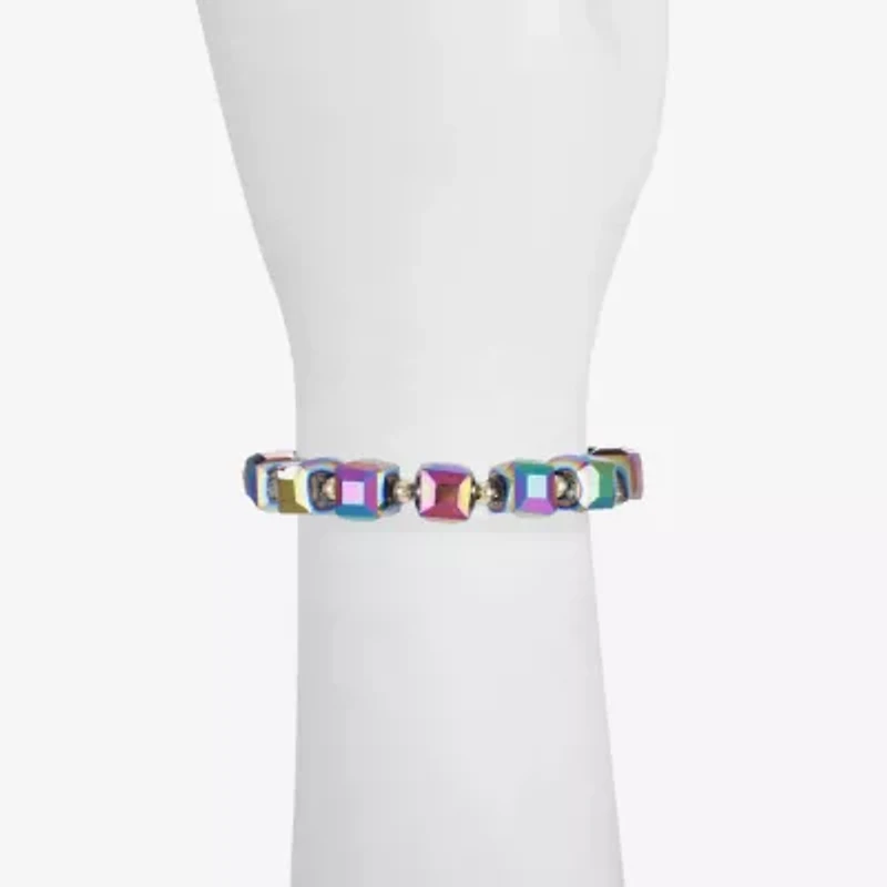 Liz Claiborne Gold Tone Beaded Womens Square Stretch Bracelet