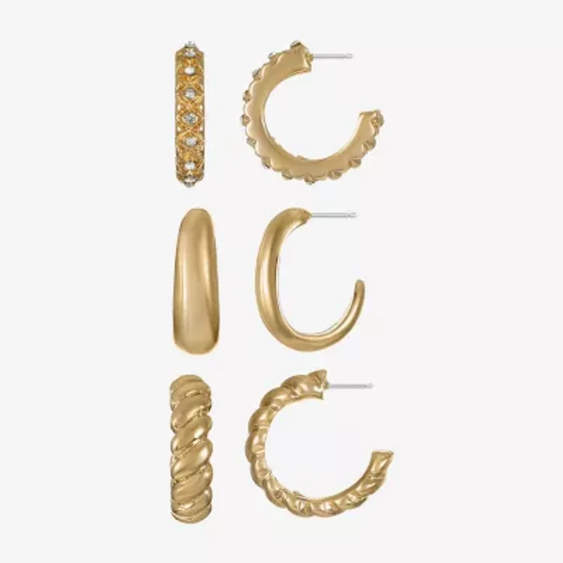 Liz Claiborne Twisted Huggie Hoop Womens Glass Hypoallergenic 3 Pair Earring Set