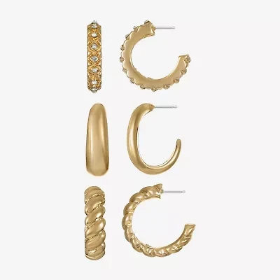 Liz Claiborne Twisted Huggie Hoop Womens Glass Hypoallergenic 3 Pair Earring Set