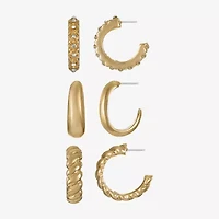 Liz Claiborne Twisted Huggie Hoop Womens Glass Hypoallergenic 3 Pair Earring Set