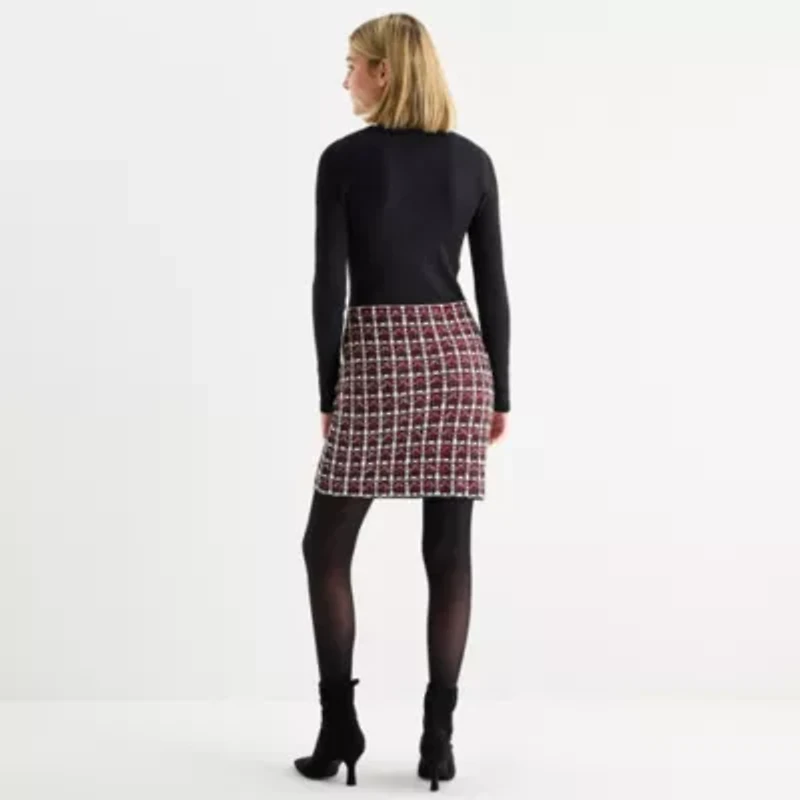 by&by Womens Long Sleeve Plaid Sweater Dress Juniors