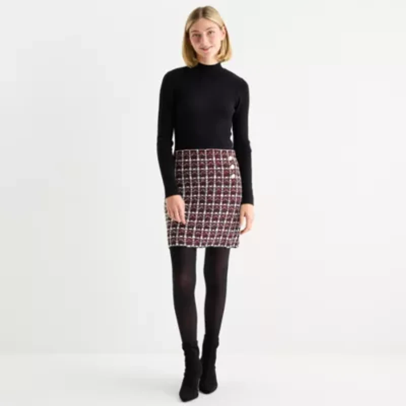 by&by Womens Long Sleeve Plaid Sweater Dress Juniors
