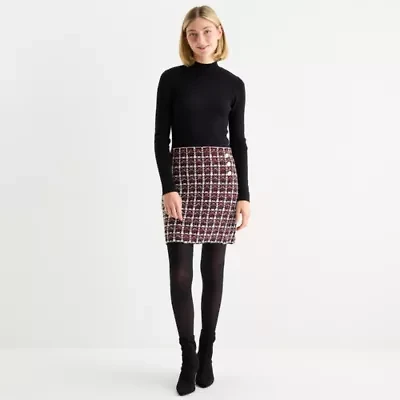 by&by Womens Long Sleeve Plaid Sweater Dress Juniors