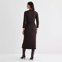 52seven Womens Long Sleeve Windowpane Midi Sweater Dress
