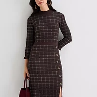 52seven Womens Long Sleeve Windowpane Midi Sweater Dress