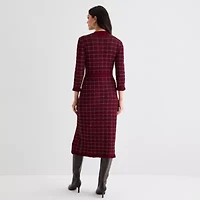 52seven Womens Long Sleeve Windowpane Midi Sweater Dress