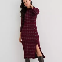 52seven Womens Long Sleeve Windowpane Midi Sweater Dress